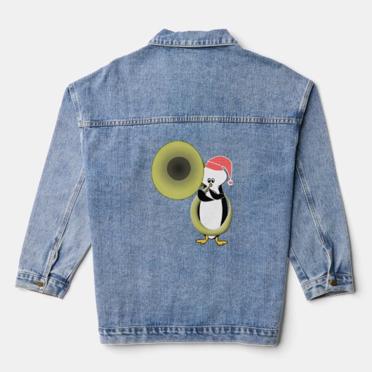 Baby Pinguïn Speelt Tuba Denim Jacket (Achterkant)