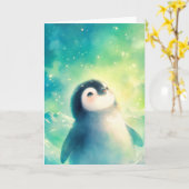 Baby Pinguïn Verwondering Kaart (Gele Bloem)