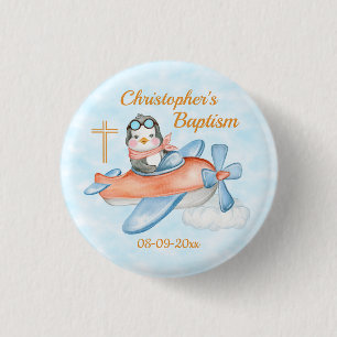 Baby Pinguïn Waterverf baptisme Ronde Button 3,2 Cm