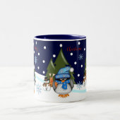 Baby pinguïns in besneeuwde nacht & aangepaste tek tweekleurige koffiemok (Center)