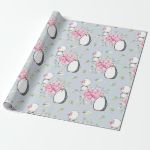 Baby pinguïns roze en blauwe cadeautjes cadeaupapier