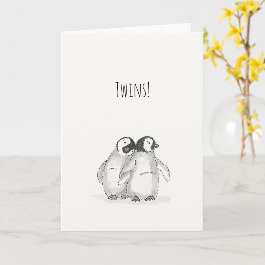 Baby pinguïntweeling-kaart kaart (Gele Bloem)