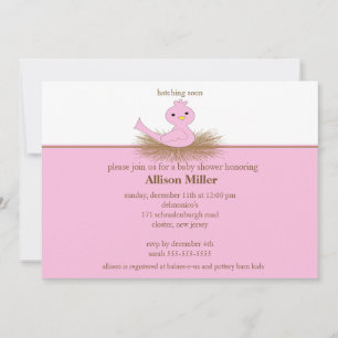 Baby Pink Bird Nest Baby shower Uitnodiging