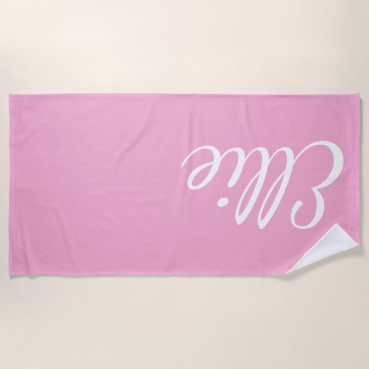 Baby Pink Bliss | Custom Name Cursive Script Strandlaken (Voorkant)