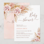 Baby Pink Boho Floral Pampas Grass Baby shower Kaart (Voorkant / Achterkant)