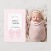 Baby Pink Bow Baby Girl Foto Aankondiging Geboorte (Voorkant)