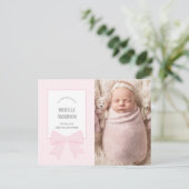 Baby Pink Bow Baby Girl Foto Aankondiging Geboorte (Staand voorkant)