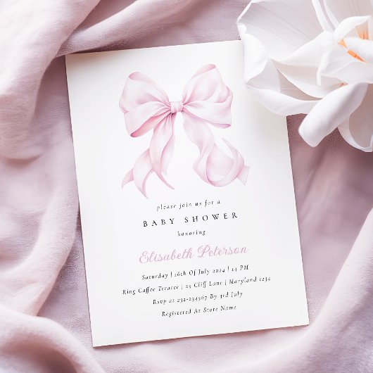 Baby Pink Bow Baby shower Uitnodiging
