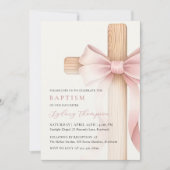Baby Pink Bow Cross Girl Baptism Kaart (Voorkant)