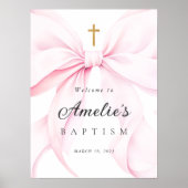Baby Pink Bow Girl Baptism Welcome Poster (Voorkant)
