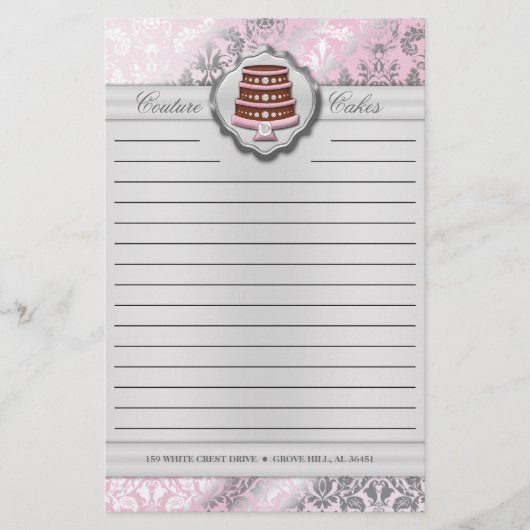 Baby Pink Cake Couture Damask Lined Business Briefpapier (Voorkant)