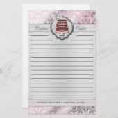 Baby Pink Cake Couture Damask Lined Business Briefpapier (Voorkant / Achterkant)