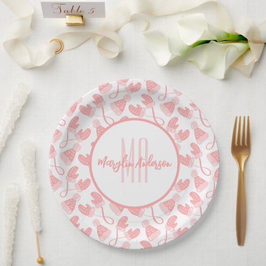 BABY PINK CHRISTMAS WINTER MITTENS & PETTEN MONOGR PAPIEREN BORDJE (Huwelijk)