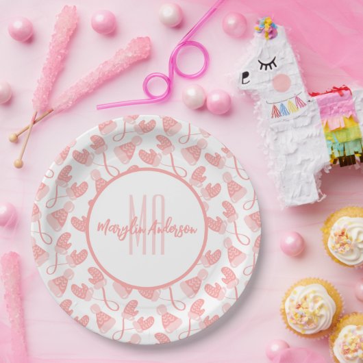 BABY PINK CHRISTMAS WINTER MITTENS & PETTEN MONOGR PAPIEREN BORDJE (Feest)