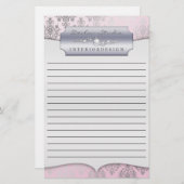 Baby Pink Dashing Damask Lined Zakelijk Briefpapie Briefpapier (Voorkant / Achterkant)