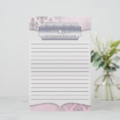 Baby Pink Dashing Damask Lined Zakelijk Briefpapie Briefpapier (Staand voorkant)