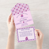 Baby Pink Dinosaur Baby shower All In One Uitnodiging (Afscheurbaar)