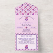 Baby Pink Dinosaur Baby shower All In One Uitnodiging (Binnen)