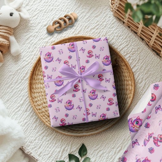 Baby Pink Dinosaur Baby shower Cadeaupapier