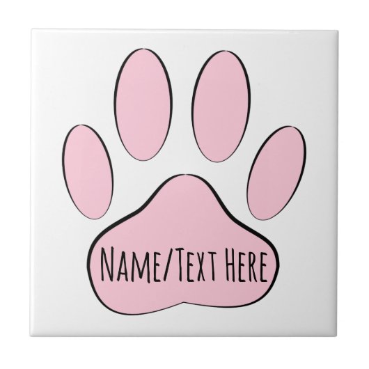 Baby Pink Dog Pawprint Aangepaste naam Tegeltje (Voorkant)