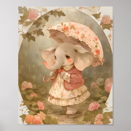 Baby Pink Elephant - Watercolor Nursery Poster (Voorkant)