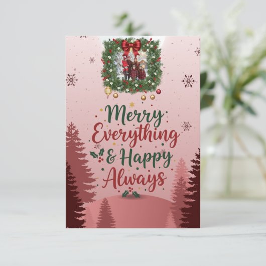 Baby Pink Family Christmas Card 2026 | Soft Elegan RSVP Kaartje (Staand voorkant)
