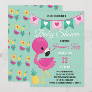 Baby Pink Flamingo Baby shower Uitnodiging