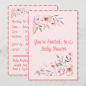 Baby Pink Floral Baby shower Kaart (Voorkant / Achterkant)