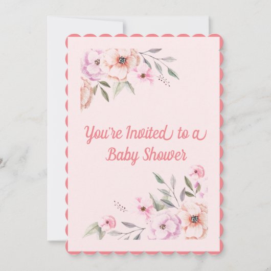 Baby Pink Floral Baby shower Kaart (Voorkant)