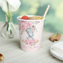 Baby Pink Floral Cute Elephant Baby Shower Papieren Bekers
