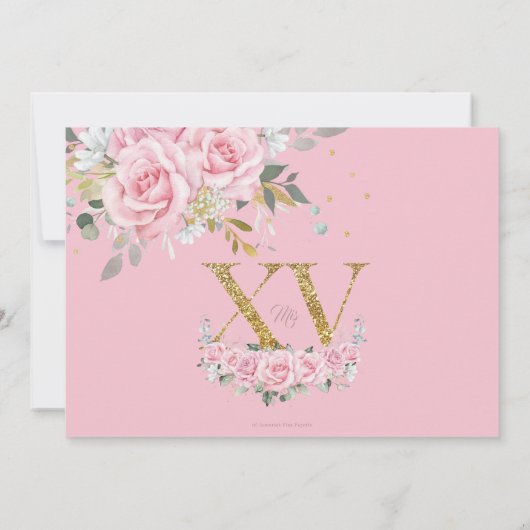 Baby Pink Floral Gold XV Quinceañera Quince Foto Kaart (Achterkant)