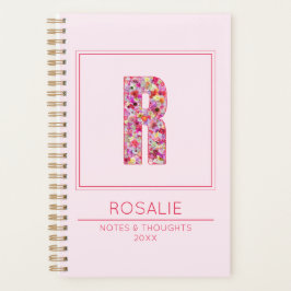 Baby Pink Floral Monogrammed Name Letter R Planner