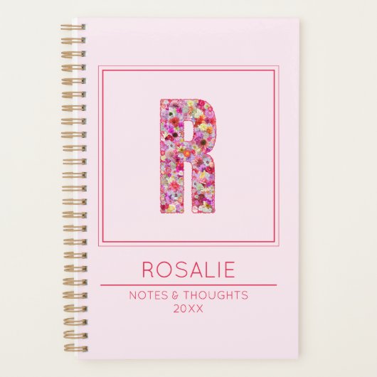 Baby Pink Floral Monogrammed Name Letter R Planner (Voorkant)