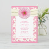 Baby Pink Gerbera Ivory Baby shower Uitnodiging (Staand voorkant)