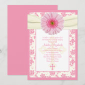 Baby Pink Gerbera Ivory Baptism Uitnodiging (Voorkant / Achterkant)