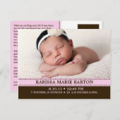 Baby Pink Gewoon Charmante Foto Aankondiging Geboo (Voorkant / Achterkant)