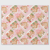 Baby Pink Gingerbread House Pattern Vakantie Cadeaupapier (Vlak)