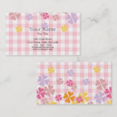 Baby Pink Gingham and Pastel Floral Visitekaartje (Voorkant / Achterkant)