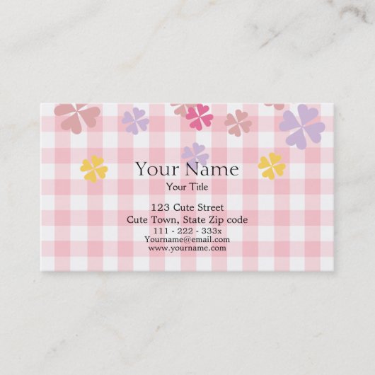 Baby Pink Gingham and Pastel Floral Visitekaartje (Voorkant)