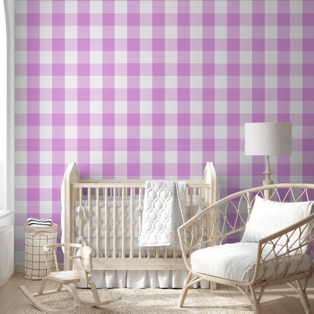 Baby Pink Gingham Behang (Kinderen)
