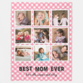 Baby Pink Gingham Beste Mama Ooit Fotocollage Fleece Deken (Voorkant)