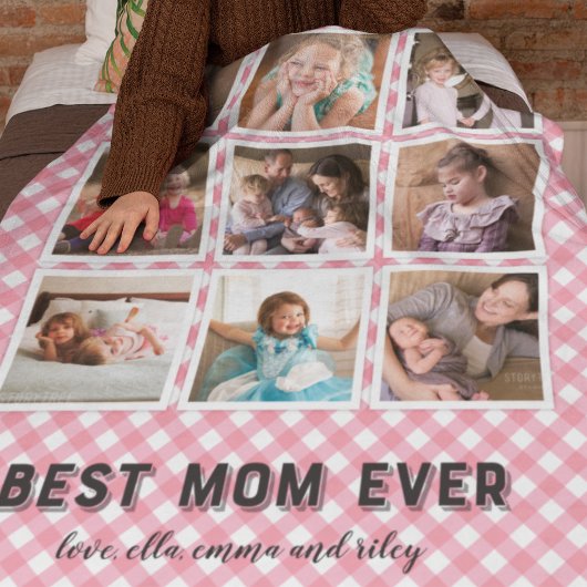 Baby Pink Gingham Beste Mama Ooit Fotocollage Fleece Deken