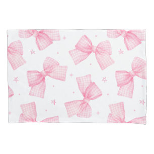 Baby Pink Gingham Bows and Stars beroemd gemaakt d Kussensloop