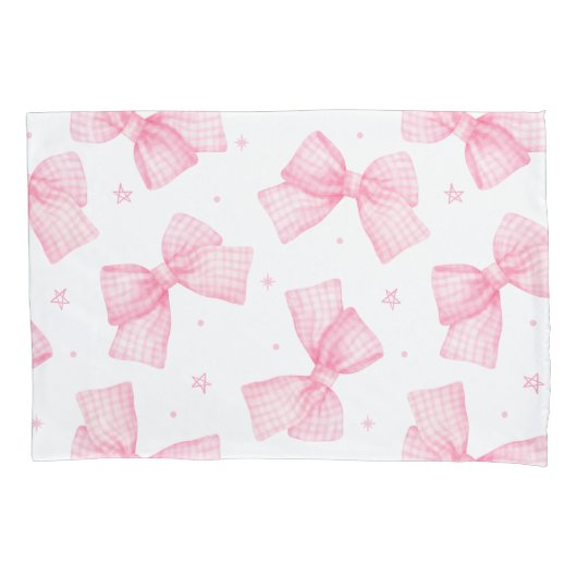 Baby Pink Gingham Bows and Stars beroemd gemaakt d Kussensloop (Voorkant)
