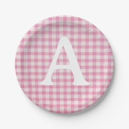 Baby Pink Gingham Custom Initial Papieren Bordje