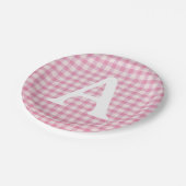 Baby Pink Gingham Custom Initial Papieren Bordje (Gekanteld)