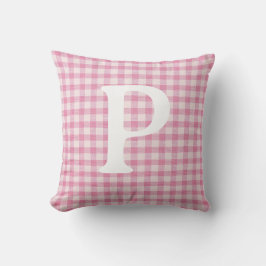 Baby Pink Gingham Initiaal Custom Kussen