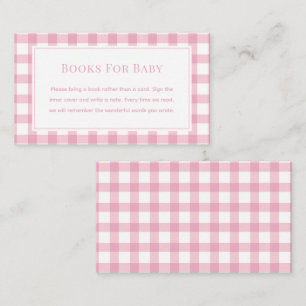 Baby Pink Gingham Meisje Baby shower Boeken voor B Informatiekaartje