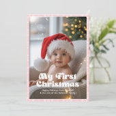 Baby Pink Gingham mijn eerste kerst Baby Feestdagenkaart (Staand voorkant)
