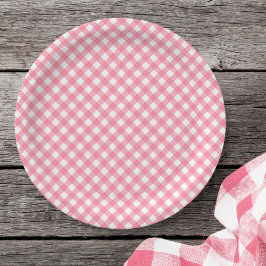 Baby Pink Gingham Papieren Bordje